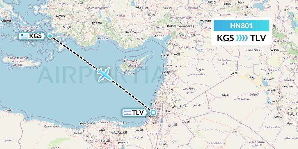 HN801 Uab Heston Airlines Jsc Heston Airl Flight Map: Kos to Tel Aviv