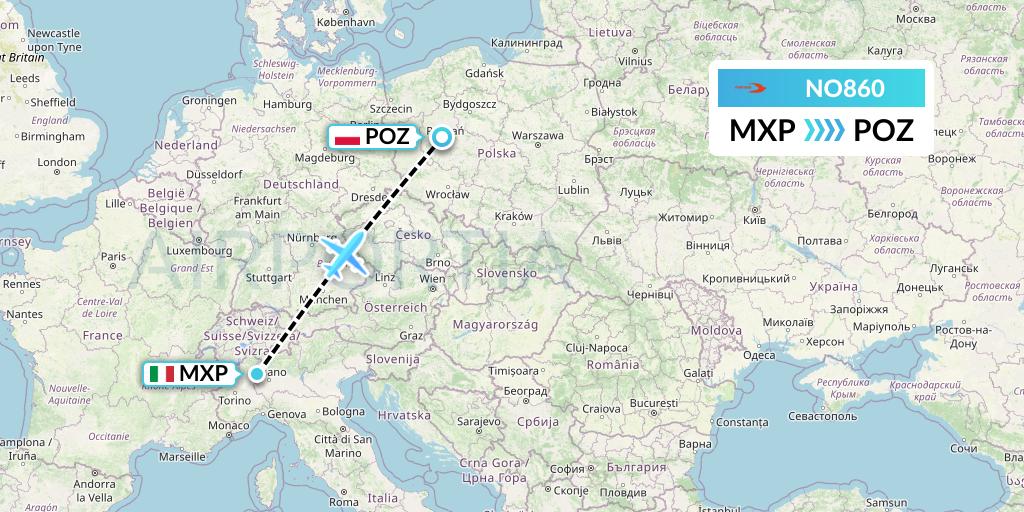 NO860 Neos Flight Map: Milan to Poznan
