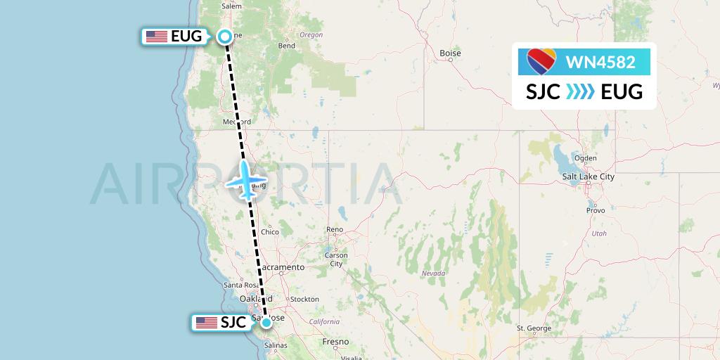 WN4582 Southwest Airlines Flight Map: San Jose to Eugene