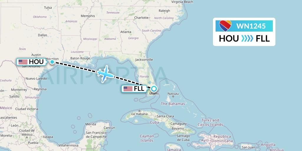 WN1245 Southwest Airlines Flight Map: Houston to Fort Lauderdale
