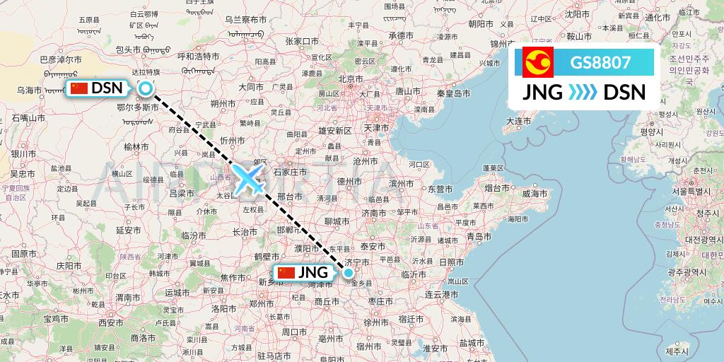 GS8807 Tianjin Airlines Flight Map: Jining to Dongsheng