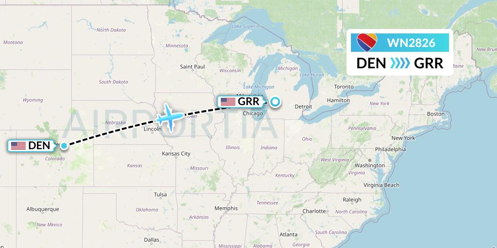 WN2826 Southwest Airlines Flight Map: Denver to Grand Rapids