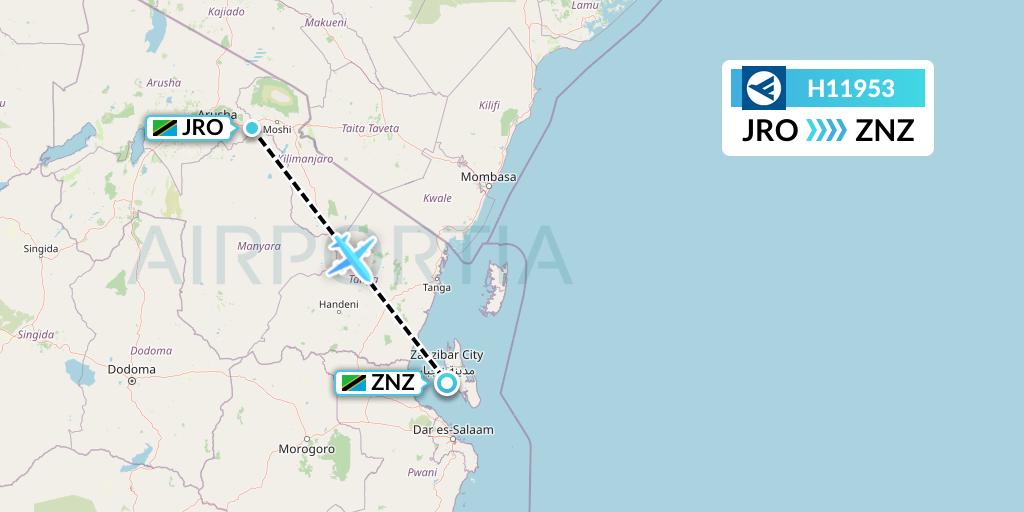H11953 Hahn Air Systems Flight Map: Kilimanjaro to Zanzibar