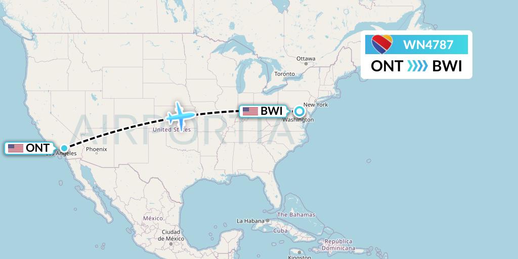 WN4787 Southwest Airlines Flight Map: Ontario to Baltimore