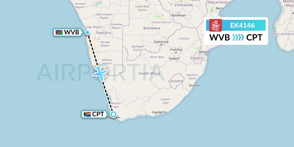 EK4146 Emirates Flight Map: Walvis Bay to Cape Town