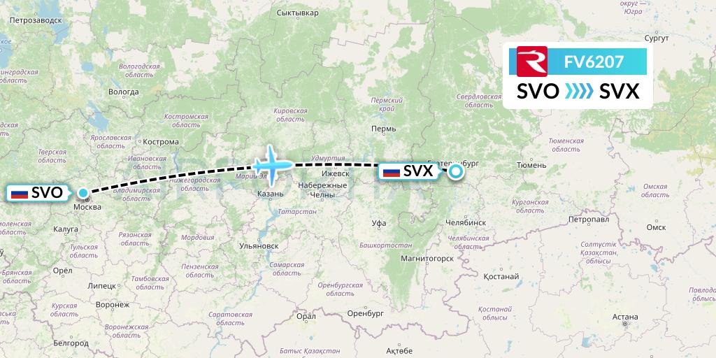 FV6207 Rossiya Flight Map: Moscow to Yekaterinburg