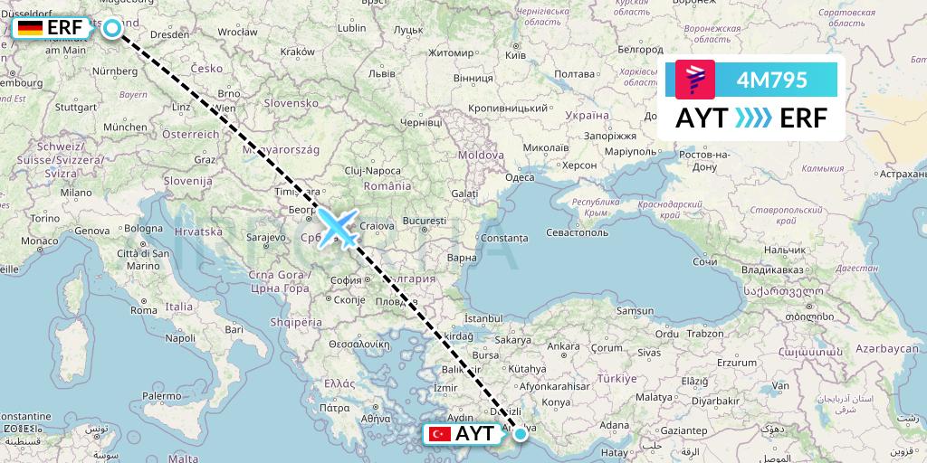 4M795 LATAM Airlines Argentina Flight Map: Antalya to Erfurt