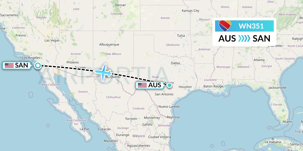 WN351 Southwest Airlines Flight Map: Austin to San Diego
