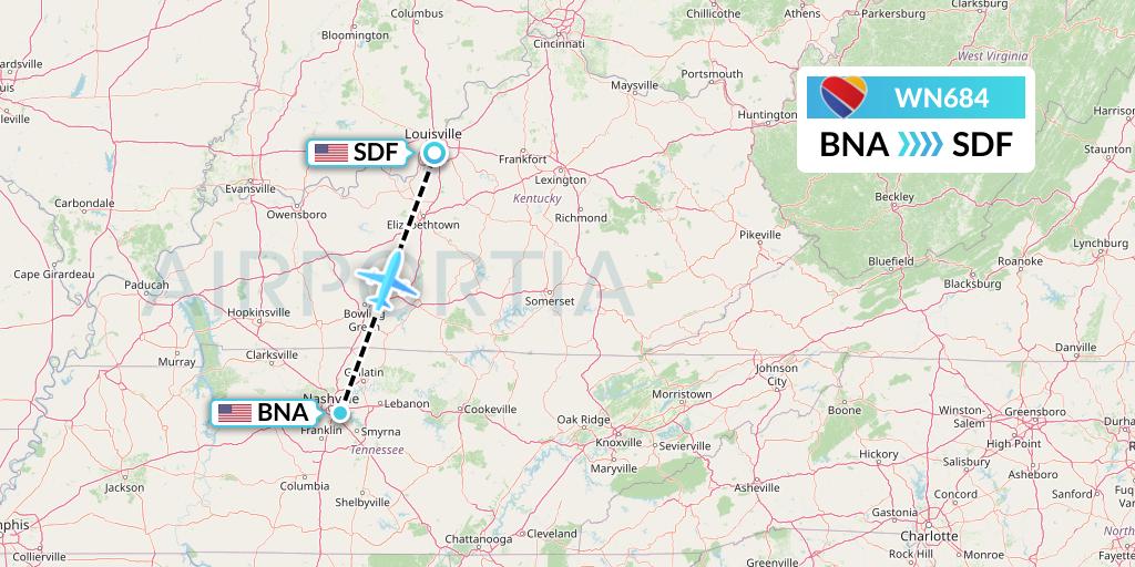 WN684 Southwest Airlines Flight Map: Nashville to Louisville