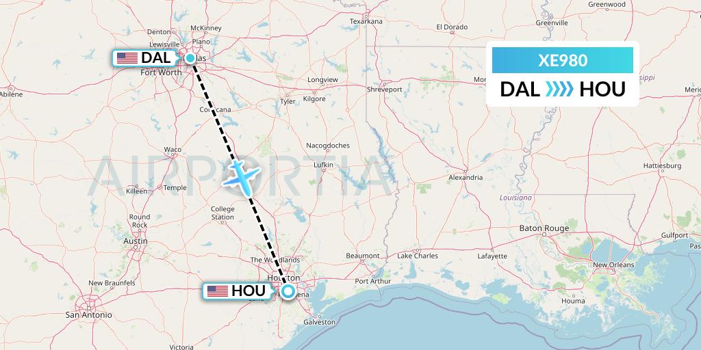 XE980 Jsx Flight Map: Dallas to Houston