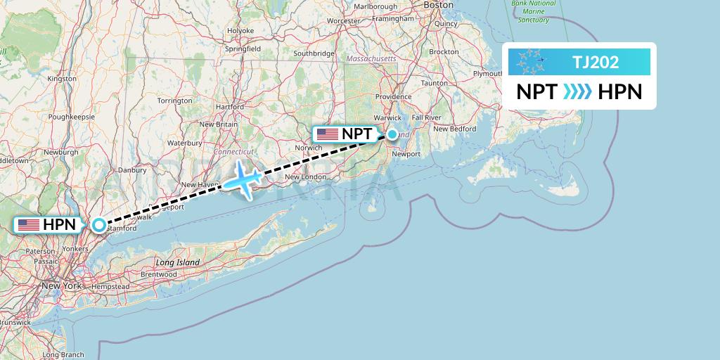 TJ202 Tradewind Aviation Flight Map: Newport to White Plains