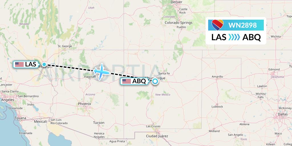 WN2898 Southwest Airlines Flight Map: Las Vegas to Albuquerque