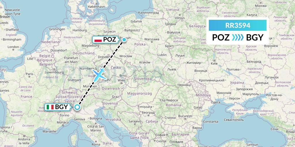 RR3594 Royal Air Force Flight Map: Poznan to Milan