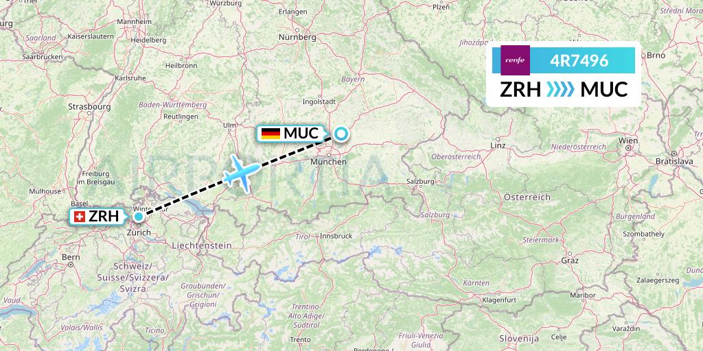 4R7496 Northern Thurderbird Air Flight Map: Zurich to Munich