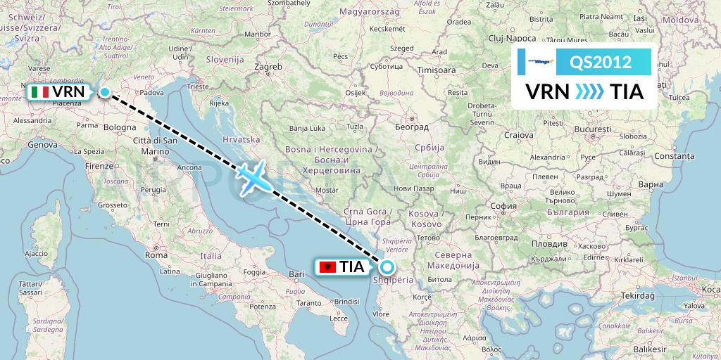QS2012 Smartwings Flight Map: Verona to Tirana
