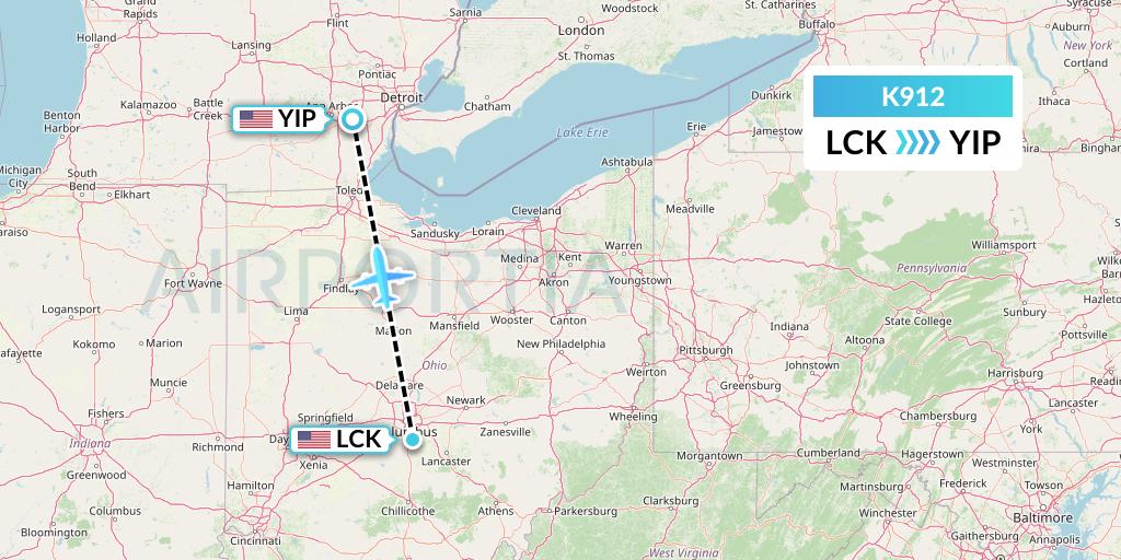 K912 Kalitta Charters Flight Map: Columbus to Detroit