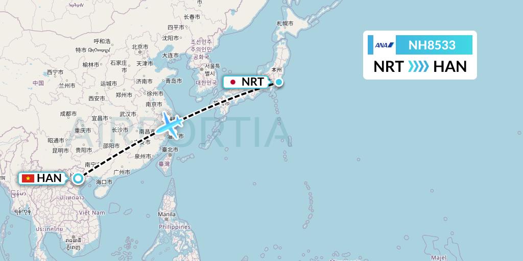 NH8533 All Nippon Airways Flight Map: Tokyo to Hanoi