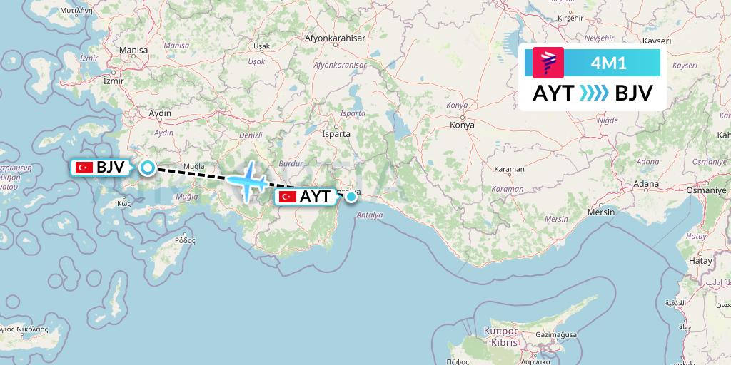 4M1 LATAM Airlines Argentina Flight Map: Antalya to Bodrum