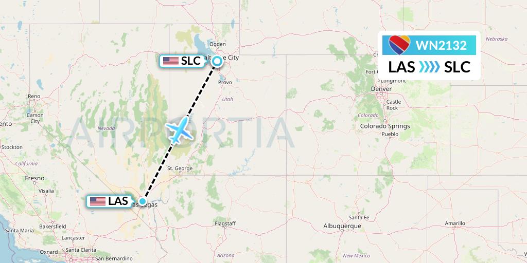 WN2132 Southwest Airlines Flight Map: Las Vegas to Salt Lake City