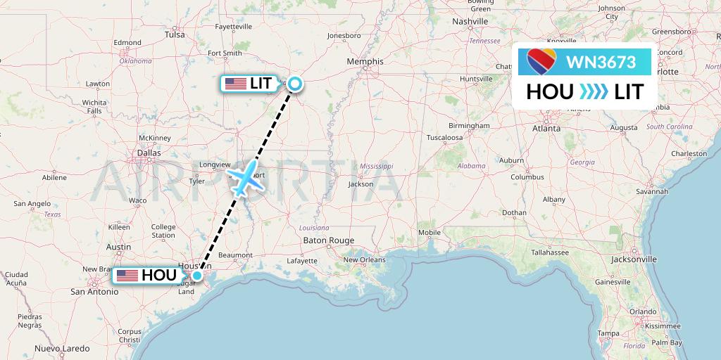 WN3673 Southwest Airlines Flight Map: Houston to Little Rock