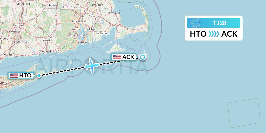 TJ28 Tradewind Aviation Flight Map: East Hampton to Nantucket