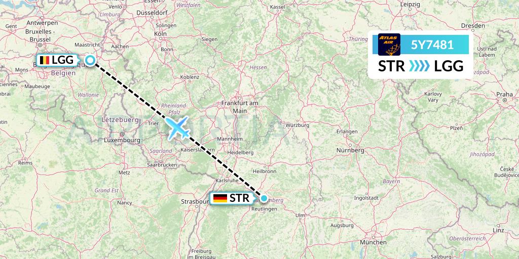 5Y7481 Atlas Air Flight Map: Stuttgart to Liege