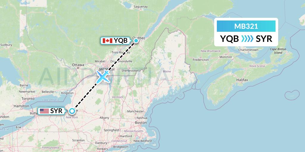 MB321 MNG Airlines Flight Map: Quebec to Syracuse