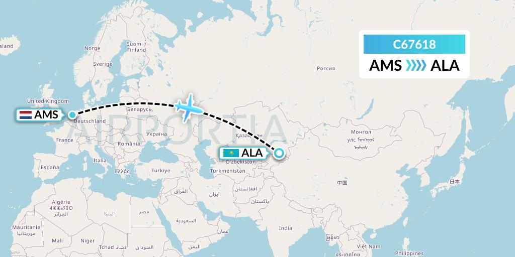 C67618 Capitol Air Express Flight Map: Amsterdam to Almaty