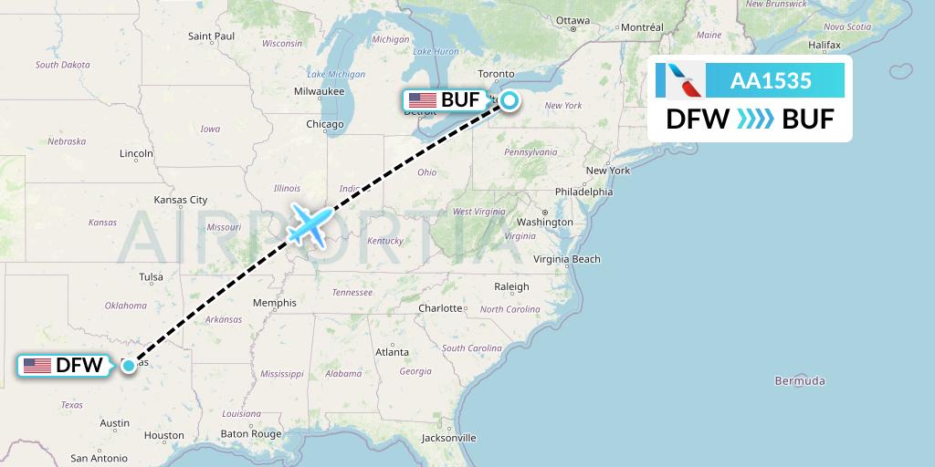 AA1535 American Airlines Flight Map: Dallas to Buffalo