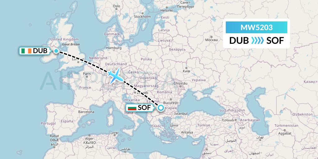 MW5203 Mokulele Flight Service Flight Map: Dublin to Sofia