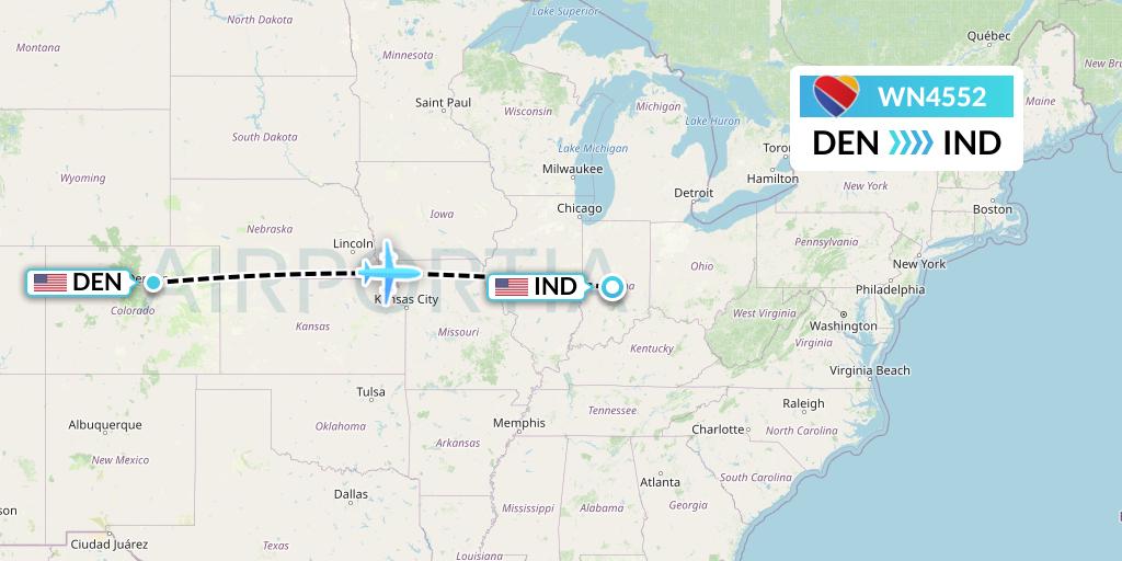 WN4552 Southwest Airlines Flight Map: Denver to Indianapolis