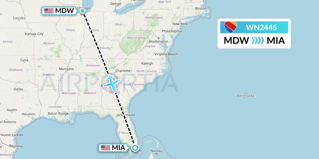 WN2445 Southwest Airlines Flight Map: Chicago to Miami