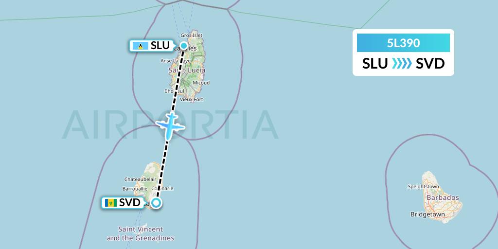 5L390 Fly Salone Airlines Limited Flight Map: Castries to Kingstown