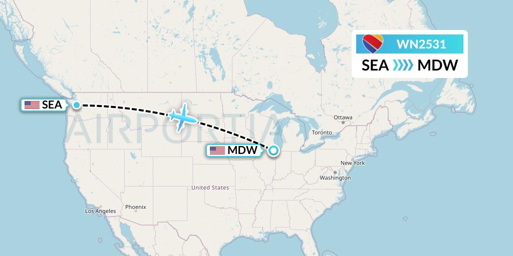 WN2531 Southwest Airlines Flight Map: Seattle to Chicago
