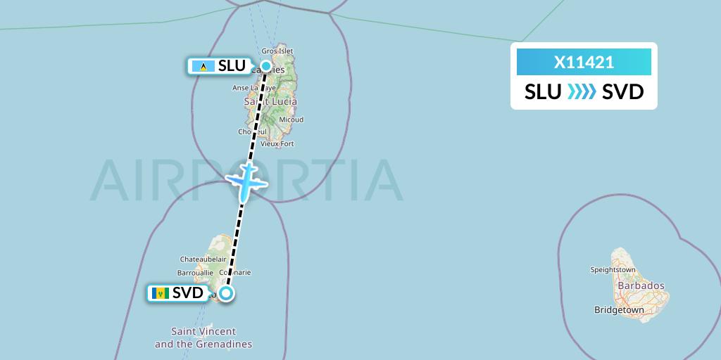 X11421 Nik Airways Flight Map: Castries to Kingstown