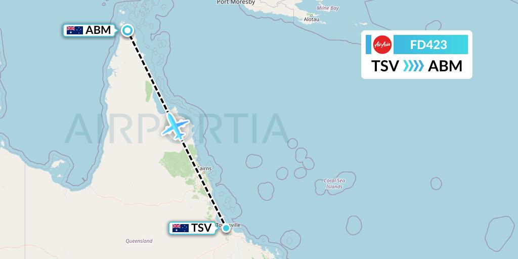 FD423 Thai AirAsia Flight Map: Townsville to Bamaga