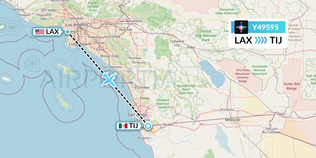 Y49595 Volaris Flight Map: Los Angeles to Tijuana