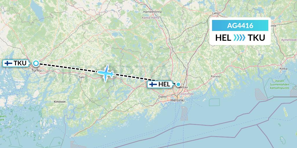 AG4416 Aruba Airlines Flight Map: Helsinki to Turku