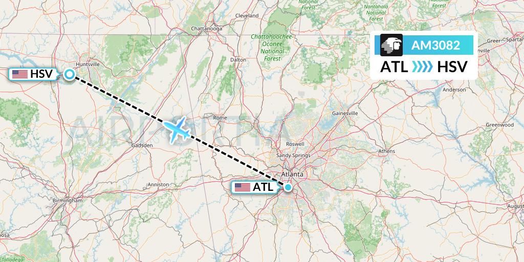 AM3082 Aeromexico Flight Map: Atlanta to Huntsville