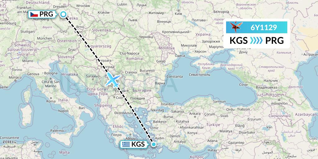 6Y1129 SmartLynx Flight Map: Kos to Prague