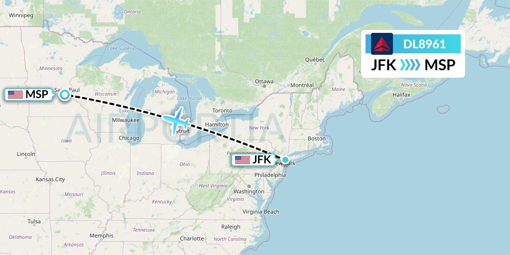 DL8961 Delta Air Lines Flight Map: New York to Minneapolis