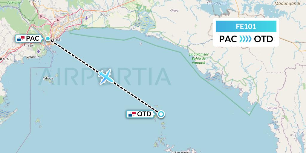 FE101 748 Air Services Flight Map: Panama City to Contadora Island