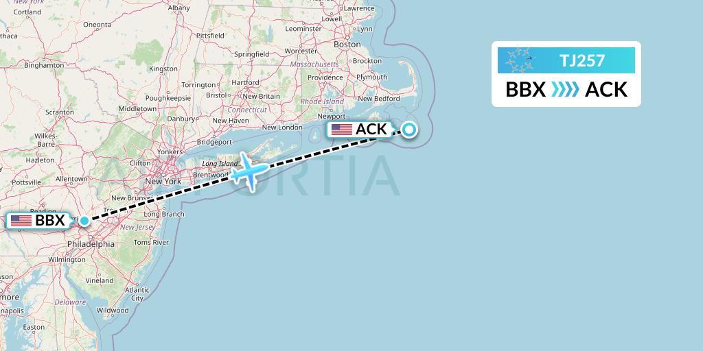 TJ257 Tradewind Aviation Flight Map: Philadelphia to Nantucket
