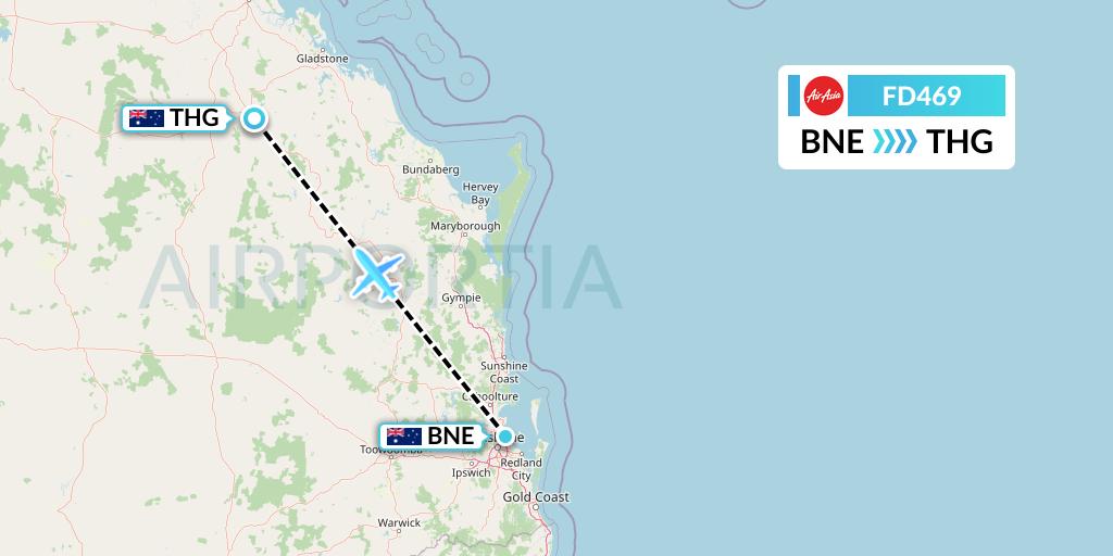 FD469 Thai AirAsia Flight Map: Brisbane to Biloela