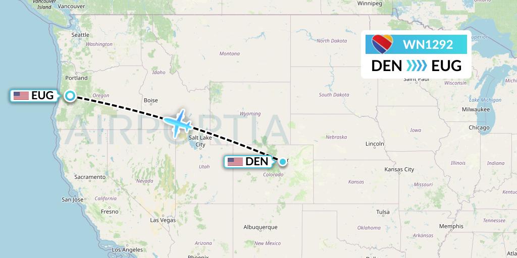 WN1292 Southwest Airlines Flight Map: Denver to Eugene