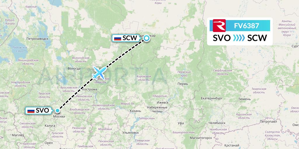 FV6387 Rossiya Flight Map: Moscow to Syktyvkar