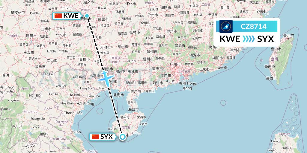 CZ8714 China Southern Airlines Flight Map: Guiyang to Sanya
