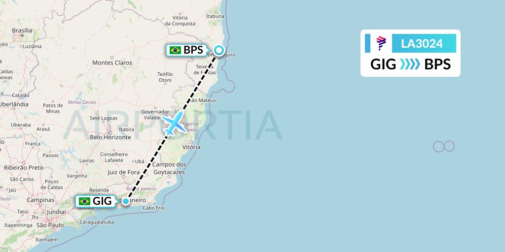 LA3024 LAN Airlines Flight Map: Rio de Janeiro to Porto Seguro