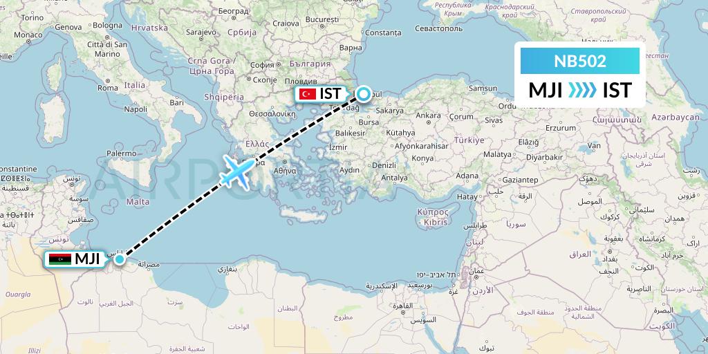 NB502 Berniq Airways Flight Map: Tripoli to Istanbul