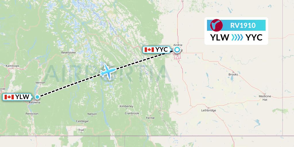 RV1910 Air Canada Rouge Flight Map: Kelowna to Calgary